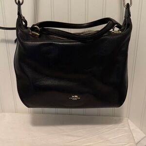 Coach Black Leather Hobo Shoulder Bag with Gold Hardware